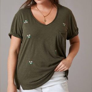 T.La Embroidered V-Neck Tee